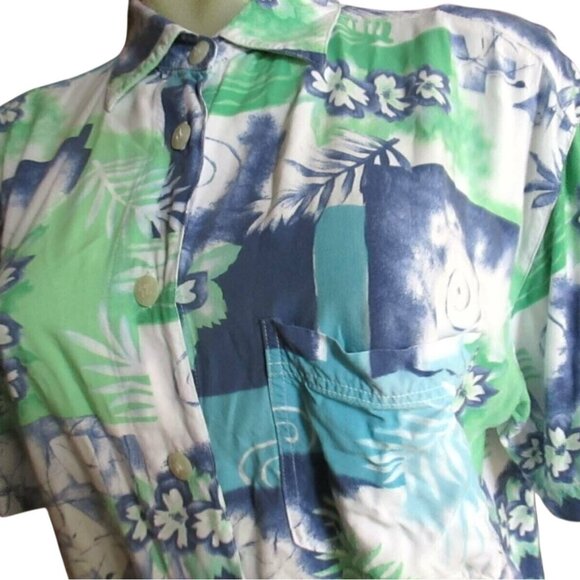 Small Vintage Krazy Kat Hawaiian Short Sleeve Button-Down Shirt Rayon Floral 90s - Picture 1 of 5
